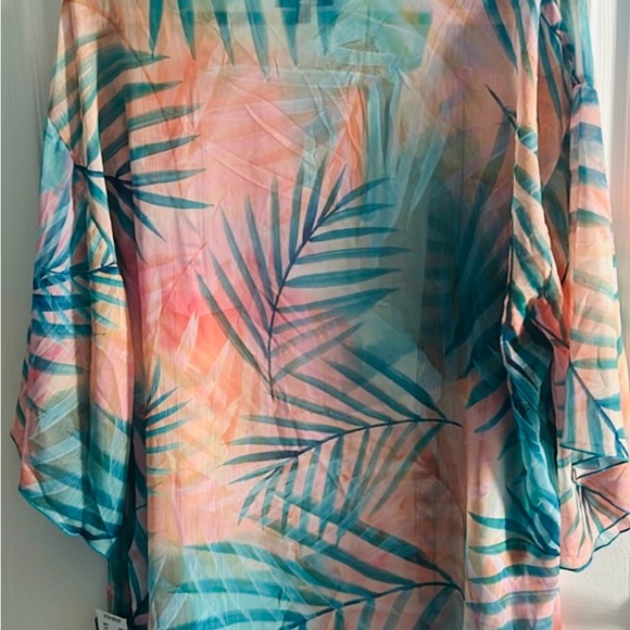 Democracy Aqua Multi Color Palm Swimwear Coverup - Picture 9 of 16